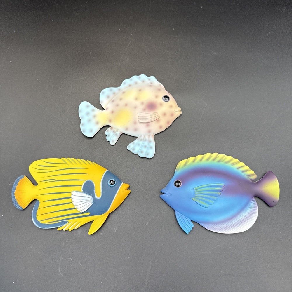 Vintage 1996 Sue Williams Tropical Coastal Resin Fish Wall Art Decor Set of 3